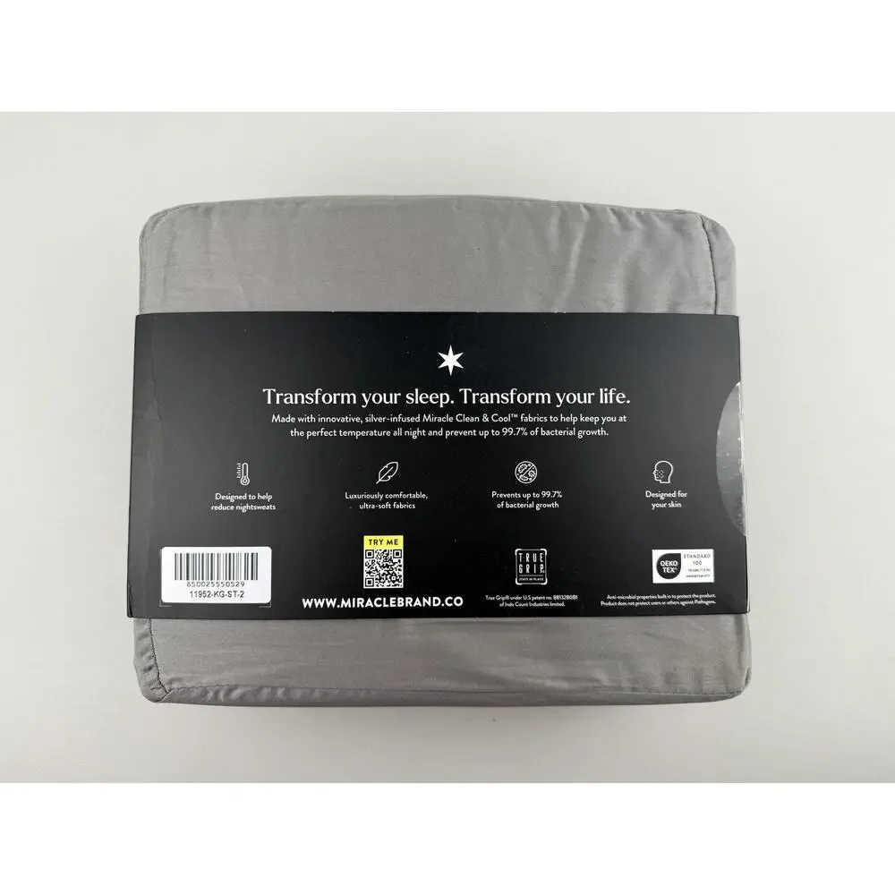 Miracle Made King Luxe Sateen Sheet Set Self-Cooling Self-Cleaning Gray 4pc